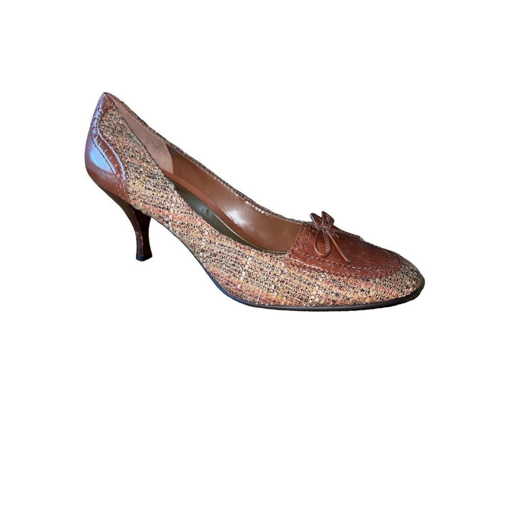 Enzo Angiolini Flexo Keiran Medium Brown Fabric Round Toe Pumps Wmns Sz 10 READ